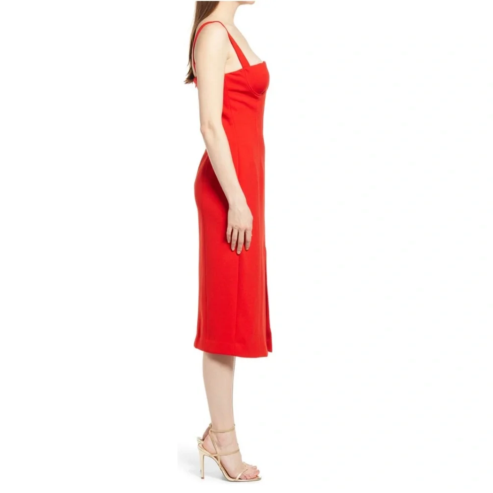 Misha Collection Red Midi Dress NWT Notch Neck Gertrude Bustier Cocktail Dress 4 - Picture 3 of 6